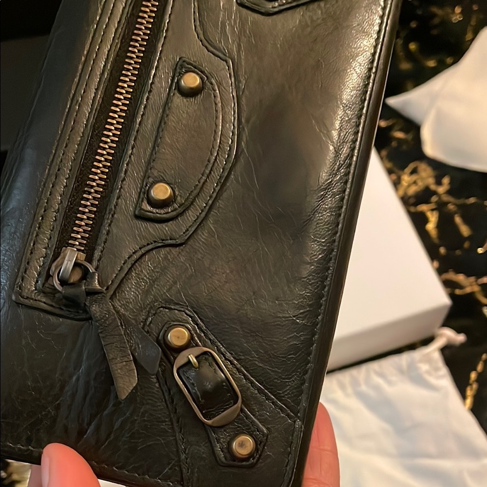 Balenciaga Black Leather Clutch with Gold Accents - Picture 2 of 11